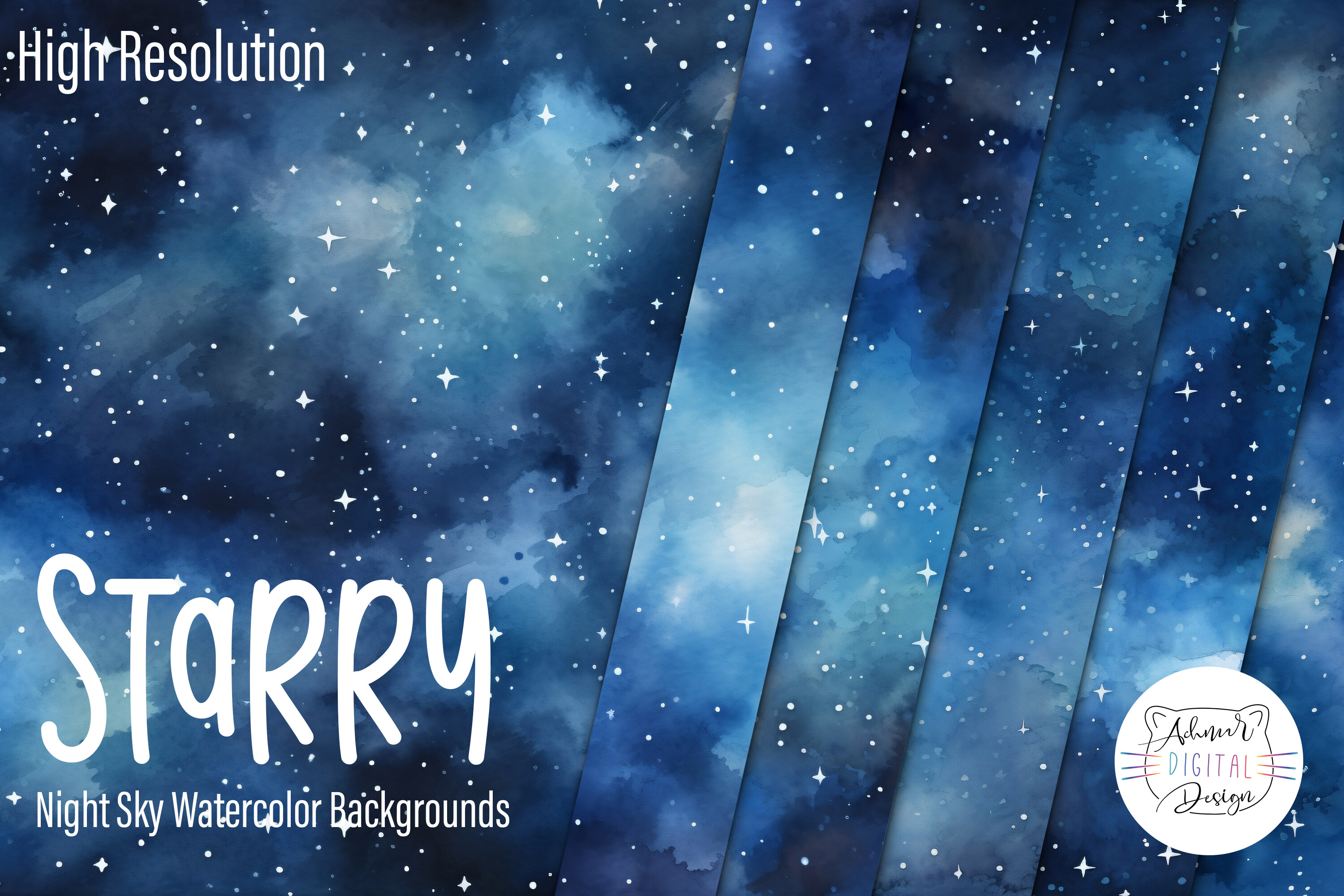 Starry Night Sky Watercolor Backgrounds