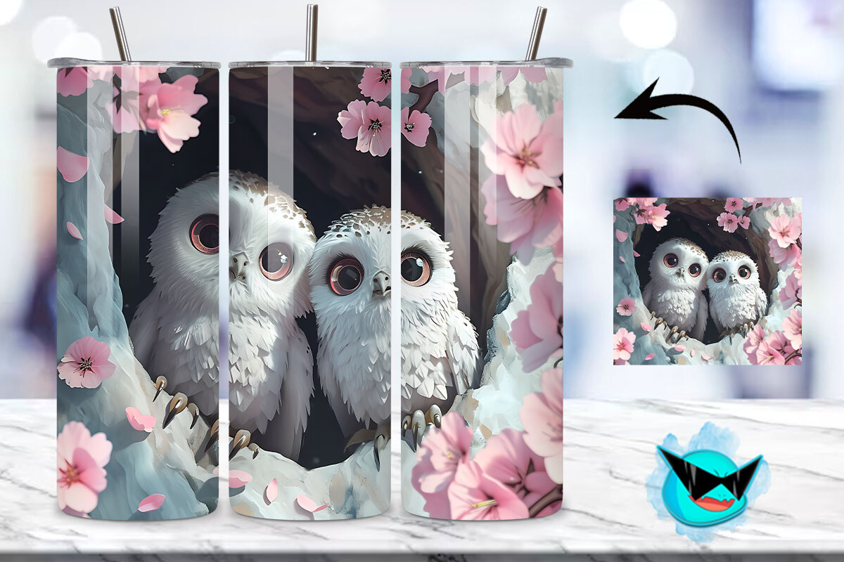 V-day Chibi Owl Couple Tumbler Wrap 12 Graphic by Swirltal · Creative ...
