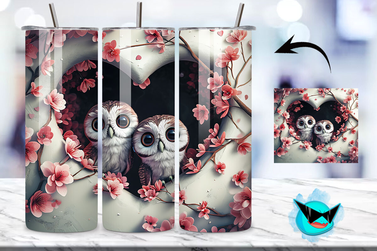 V-day Chibi Owl Couple Tumbler Wrap 18 Graphic by Swirltal · Creative ...