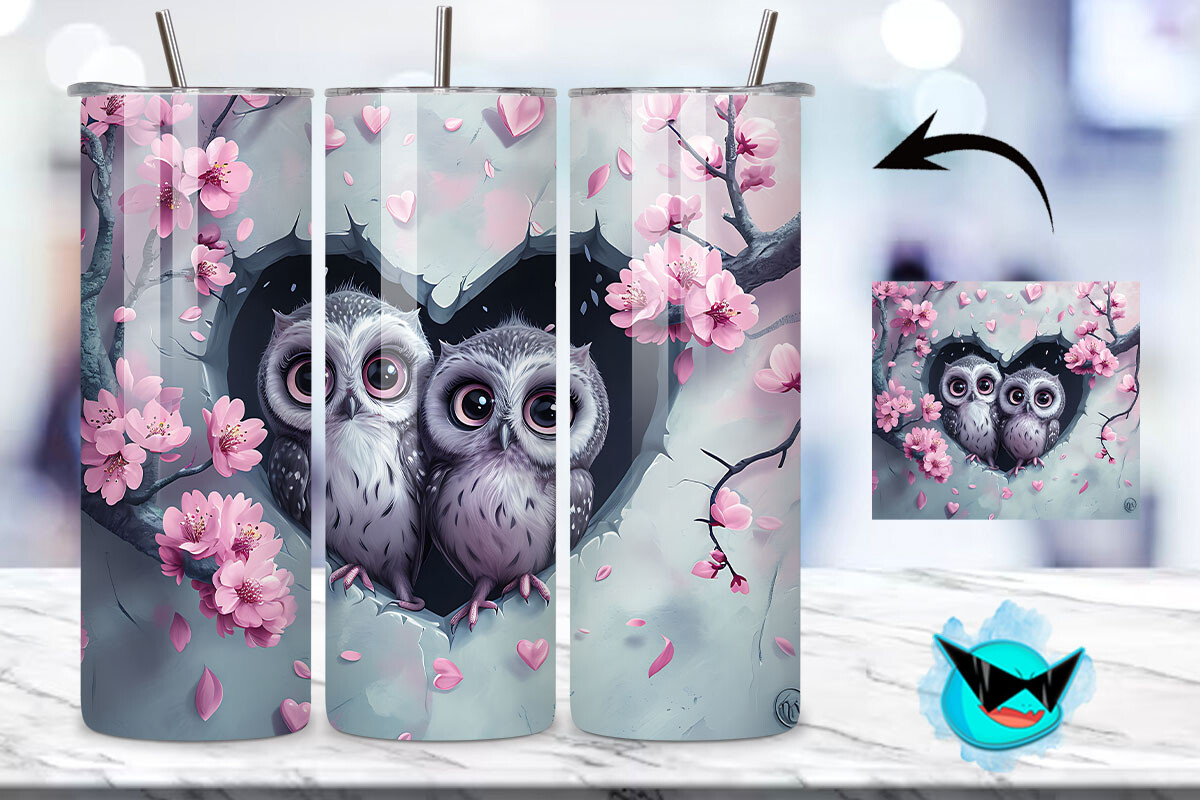 V-day Chibi Owl Couple Tumbler Wrap 20 Graphic by Swirltal · Creative ...