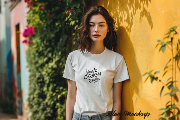 Woman Round Neck White T-shirt Mockup Grafik T-Shirts Von Alone Mockup