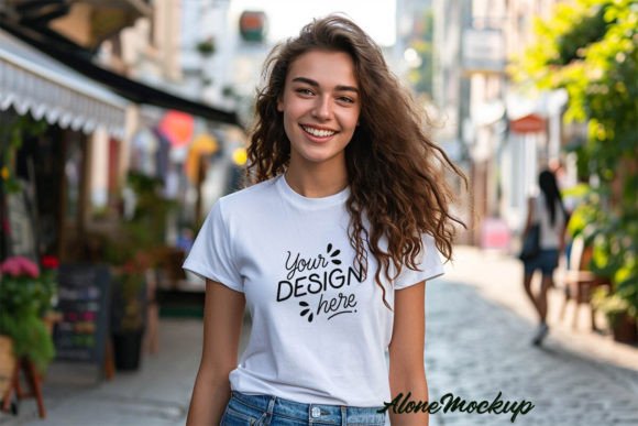 Woman White T-shirt Mockup Grafik T-Shirts Von Alone Mockup