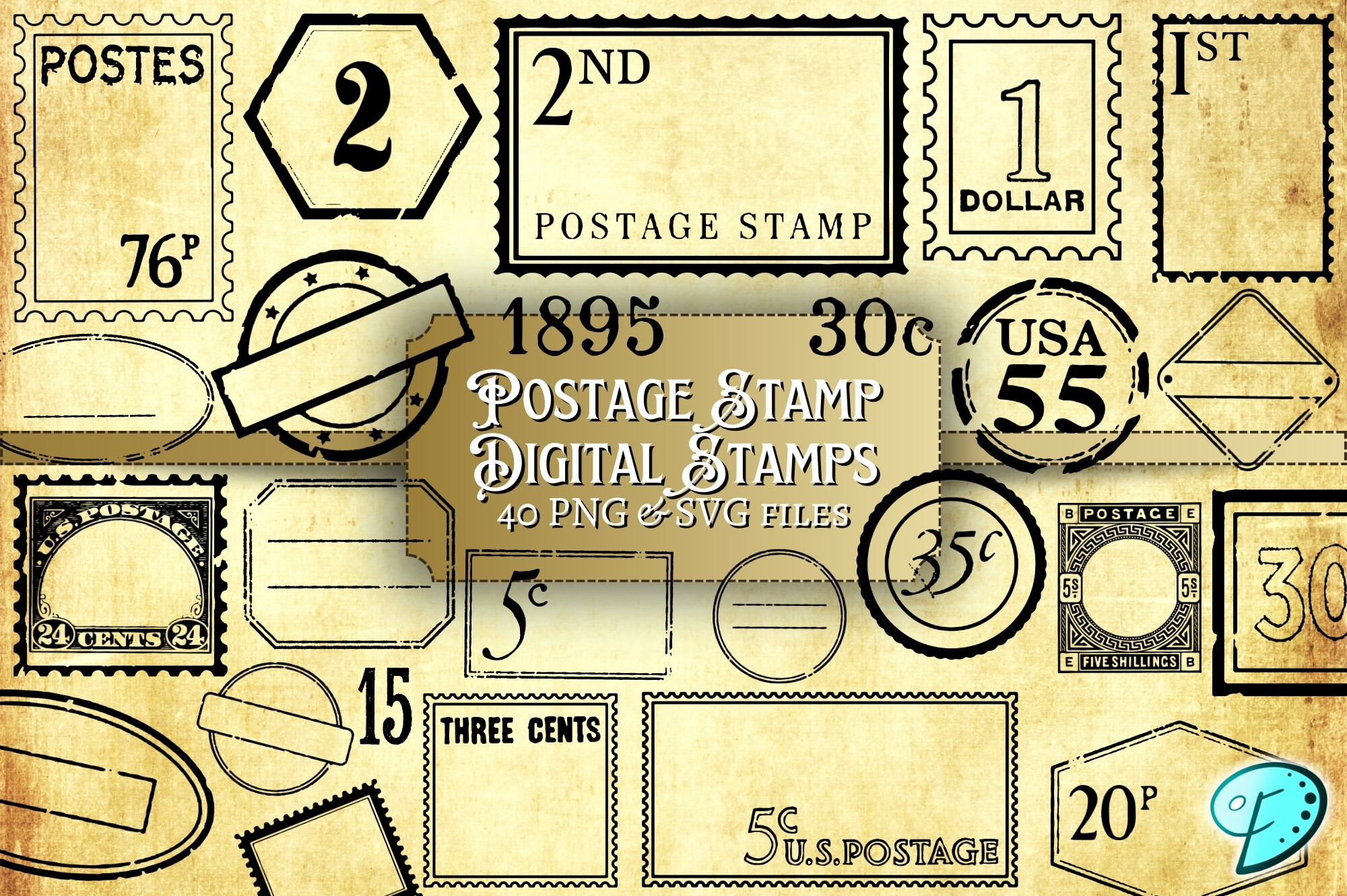 Postage Stamp Digital Stamp Kit