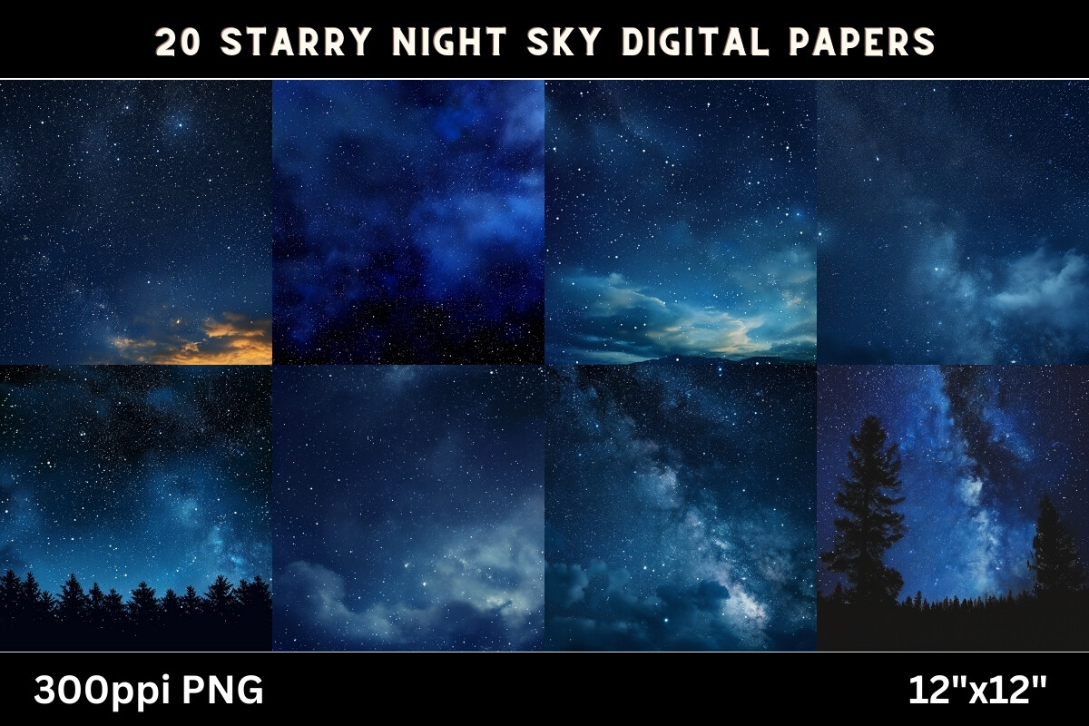 Starry Night Sky Digital Papers Graphic by Musera Design · Creative Fabrica