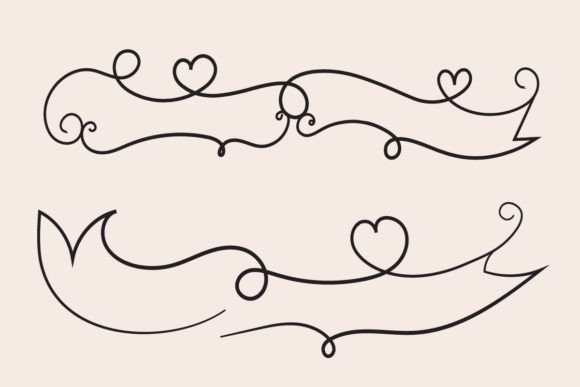 Valentine Love Outline Hearts Ribbon Gráfico Elementos Decorativos Por nurearth