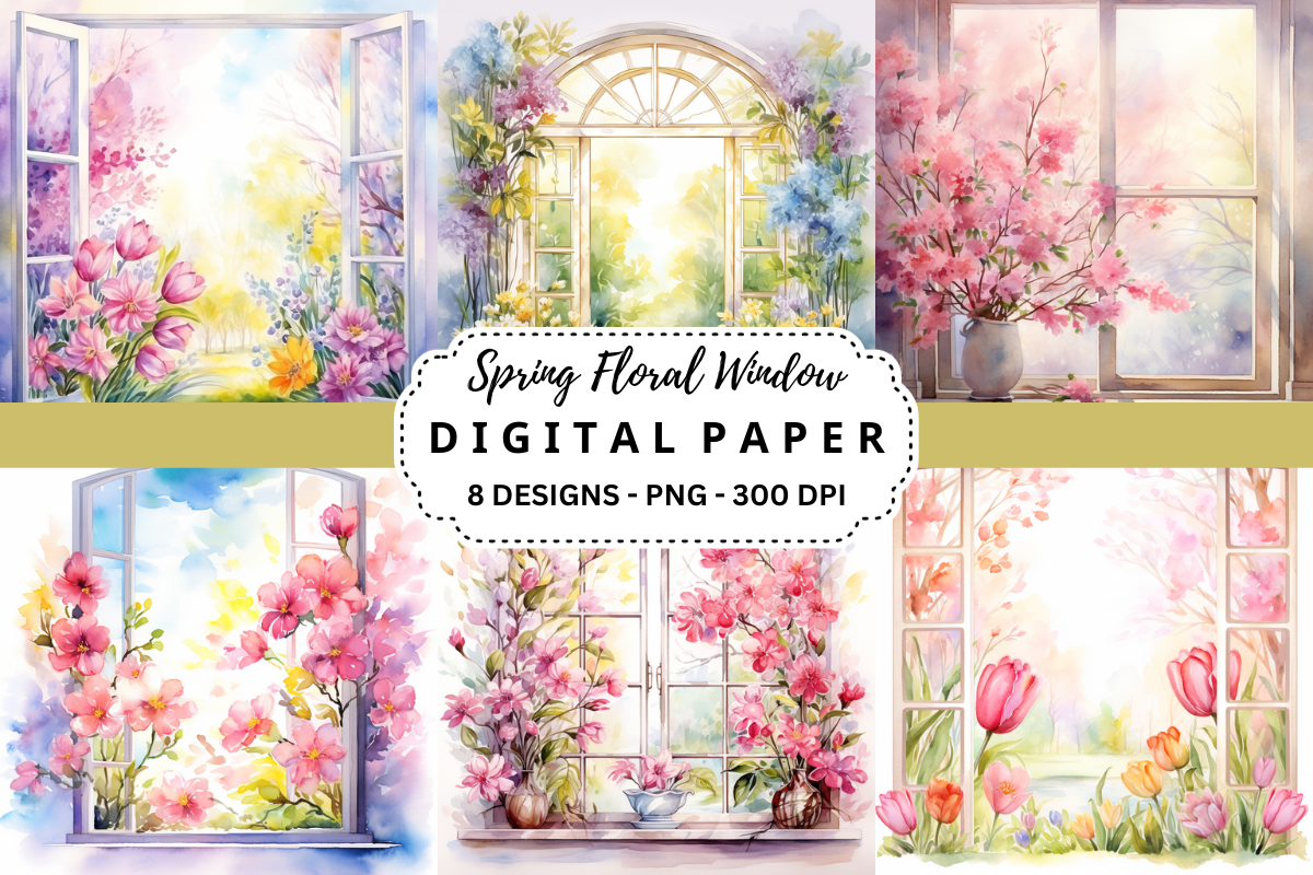 Spring Floral Window Digital Paper Graphic by pcudesigns · Creative Fabrica