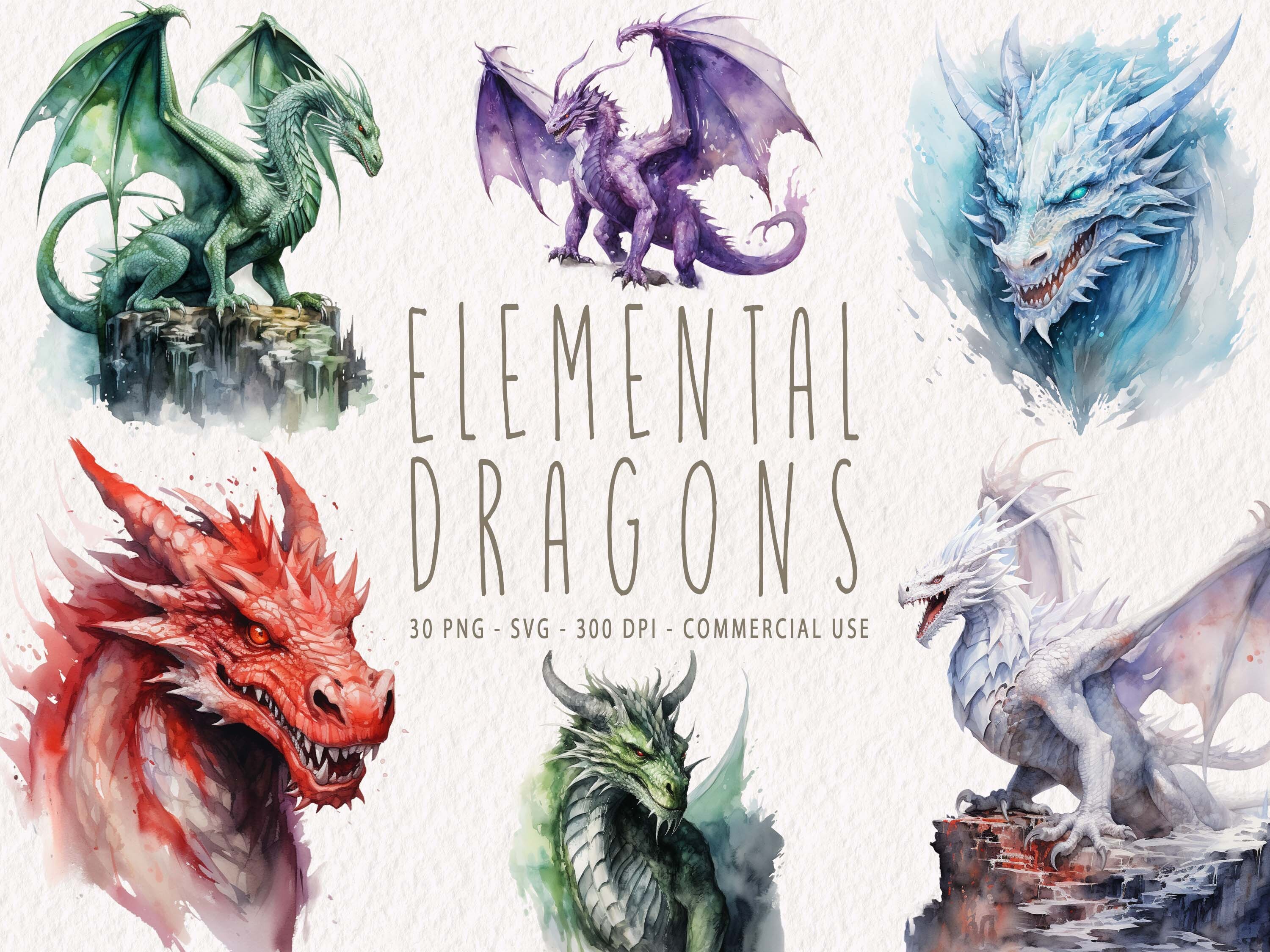 Watercolor Elemental Dragon Clipart