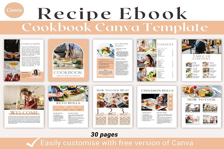 30 Pages Cookbook Template Canva