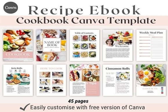 45 Pages Cookbook Template Canva
