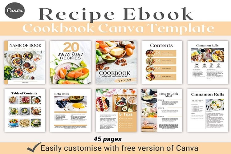 45 Pages Cookbook Template Canva