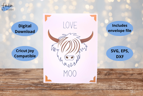 Love Moo Highland Cow Insert Card Svg Graphics