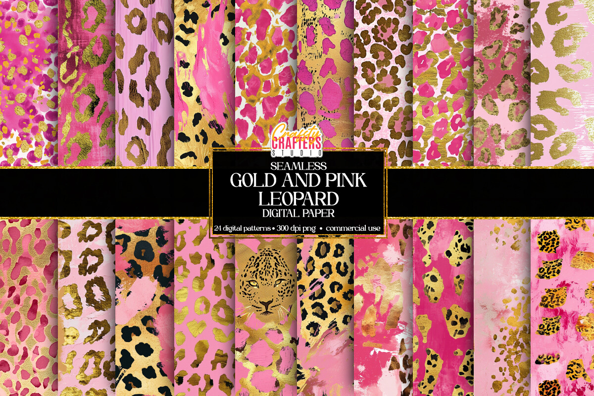 Pink and Gold Leopard Digital Paper Graphic by CraftsyCraftersStudio ...