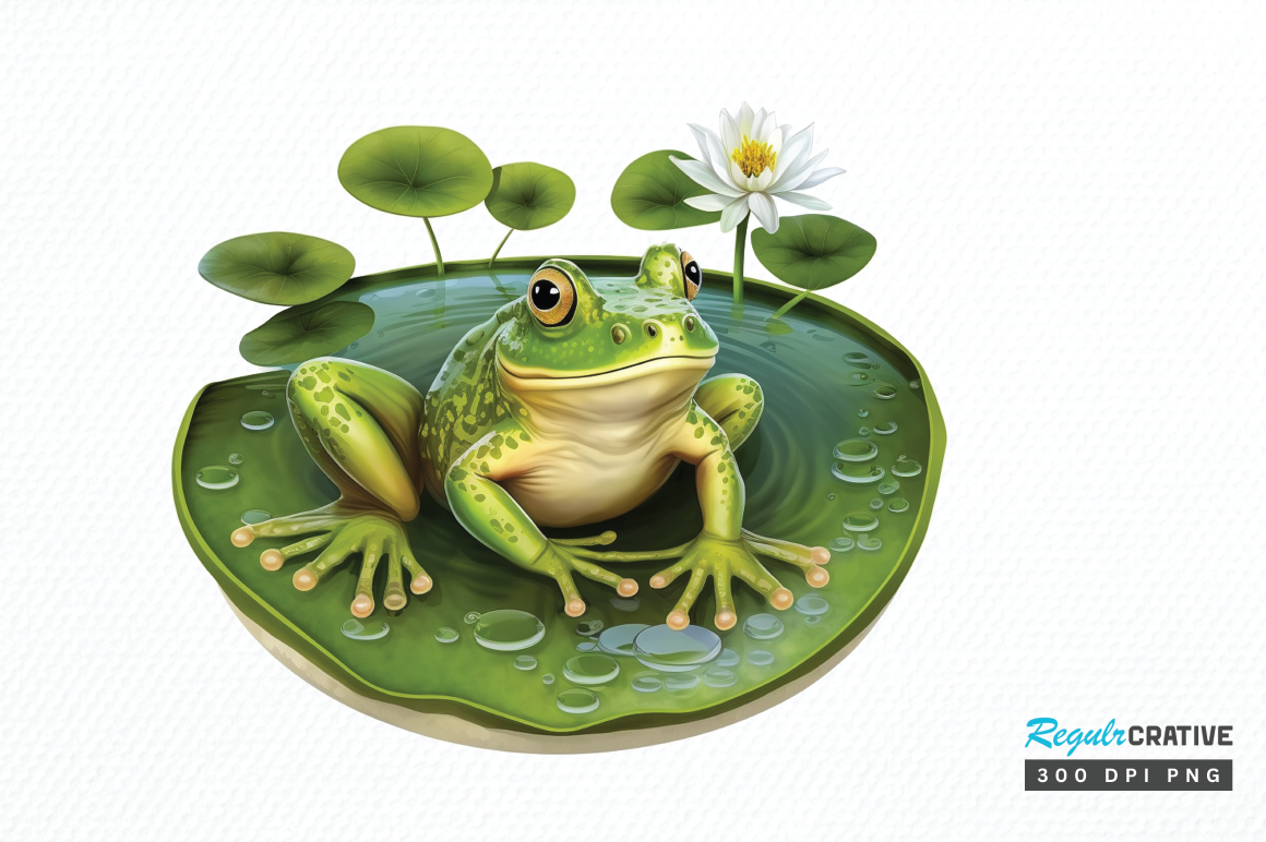Watercolor Cute Frog on Lily Pad Clipart Graphic by Regulrcrative ...