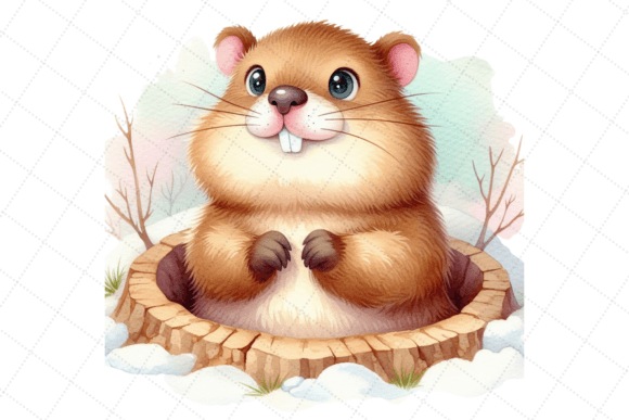 Watercolor Happy Groundhog Day Clipart