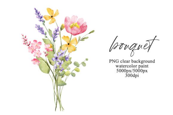 Watercolor Wild Flowers Clipart Bouquet.
