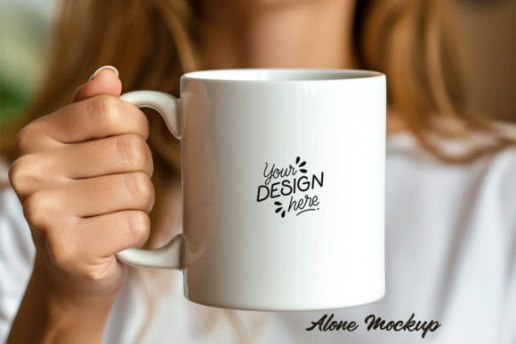 White Mug Holding by Woman Mockup Grafik Tassen & Becher Von Alone Mockup