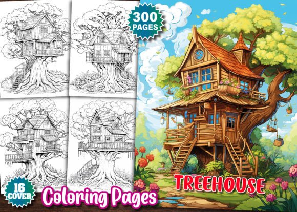 300 Tree House Coloring Pages for Adults
