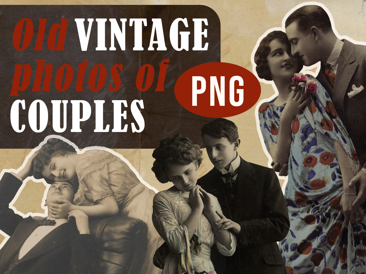 Old Vintage Photos of Couples PNG Set