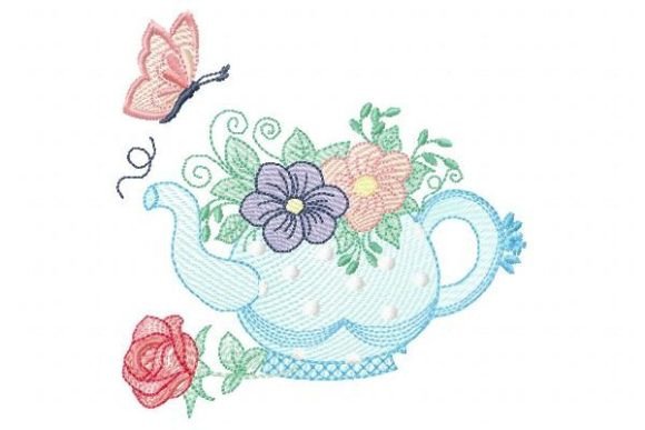 Tea Kettle Embroidery Design