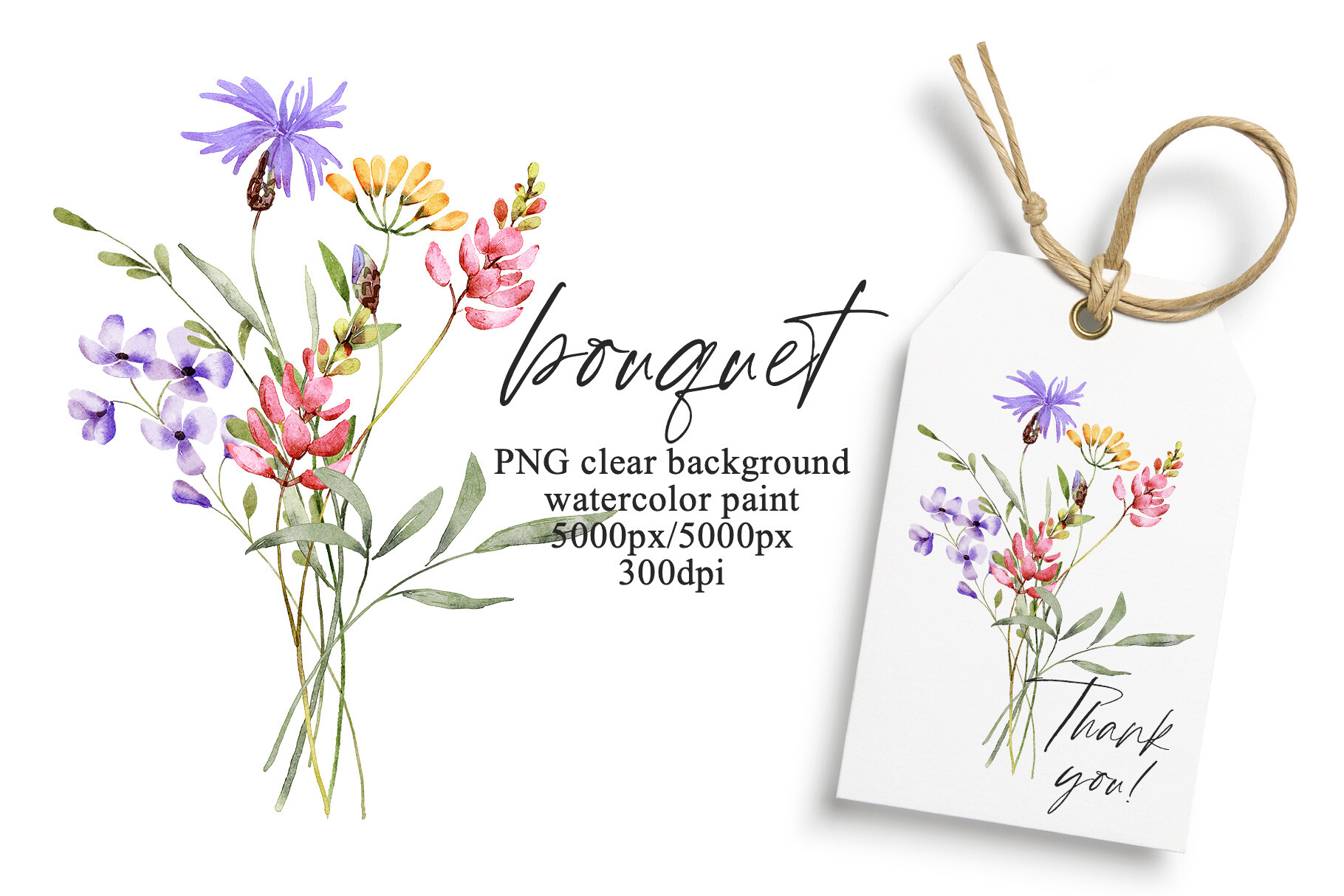 Watercolor Wild Flowers Clipart Bouquet