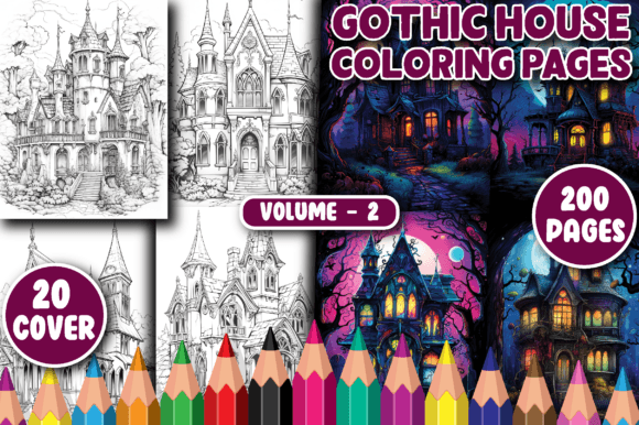 200 Gothic House Coloring Pages V - 2