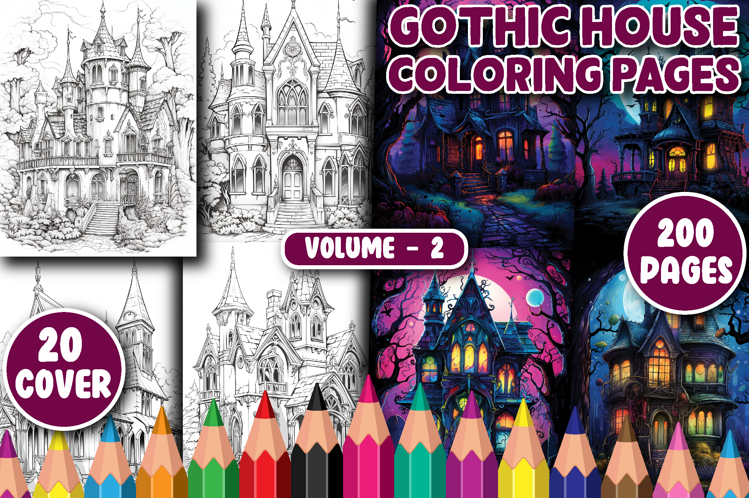 200 Gothic House Coloring Pages V - 2
