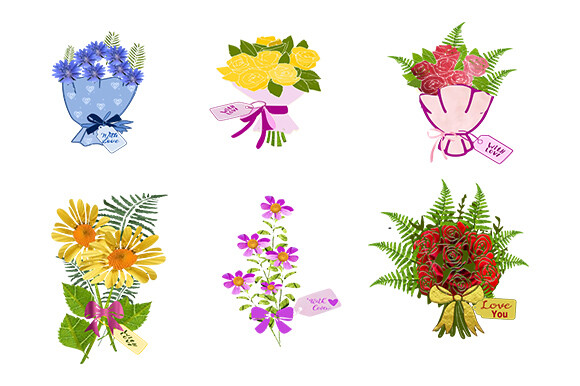 A Set of 6 Bouquet of Flowers Graphic by arts4busykids · Creative Fabrica