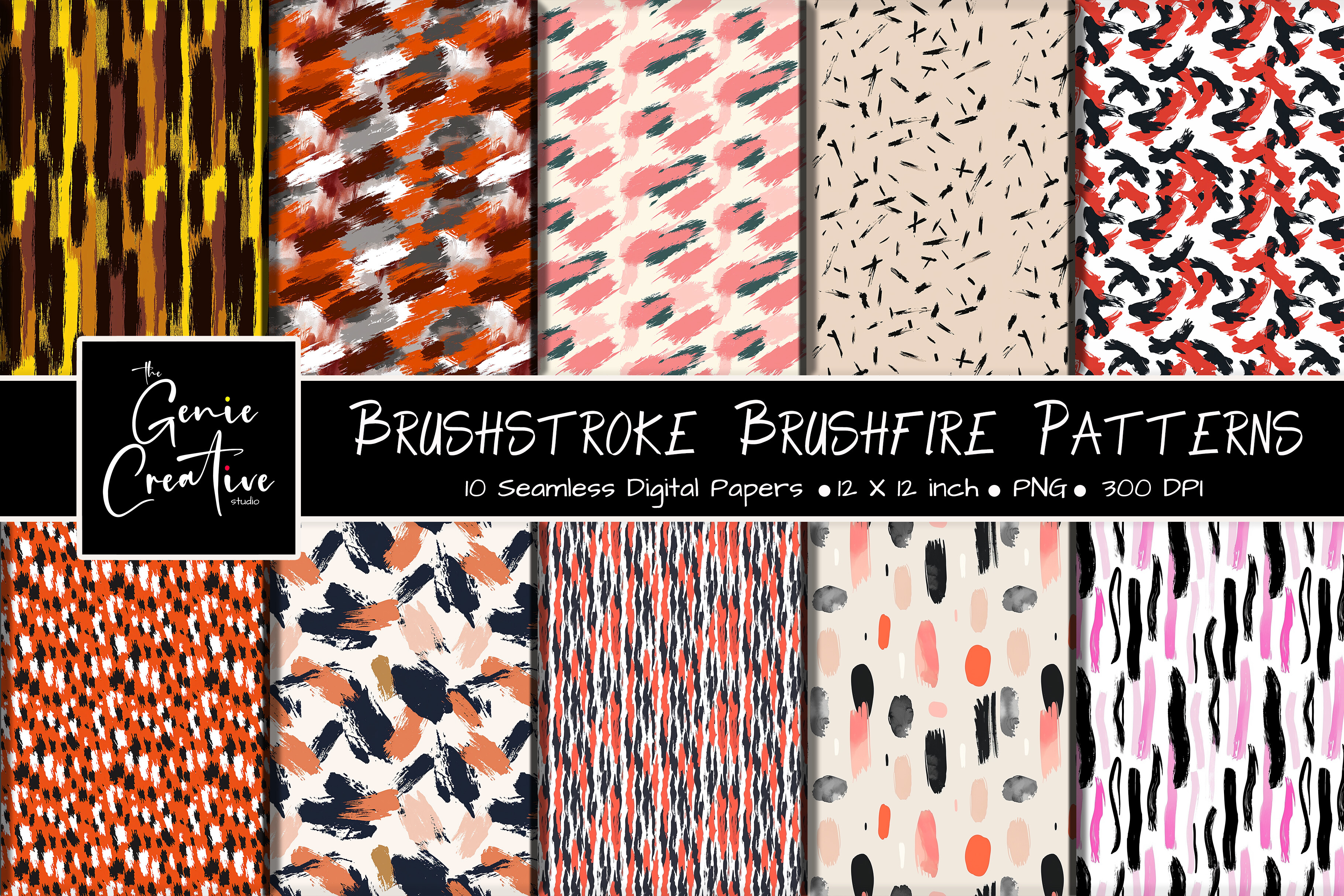 Brushstroke Brushfire Patterns Set Graphic by thegeniecreativestudio ...
