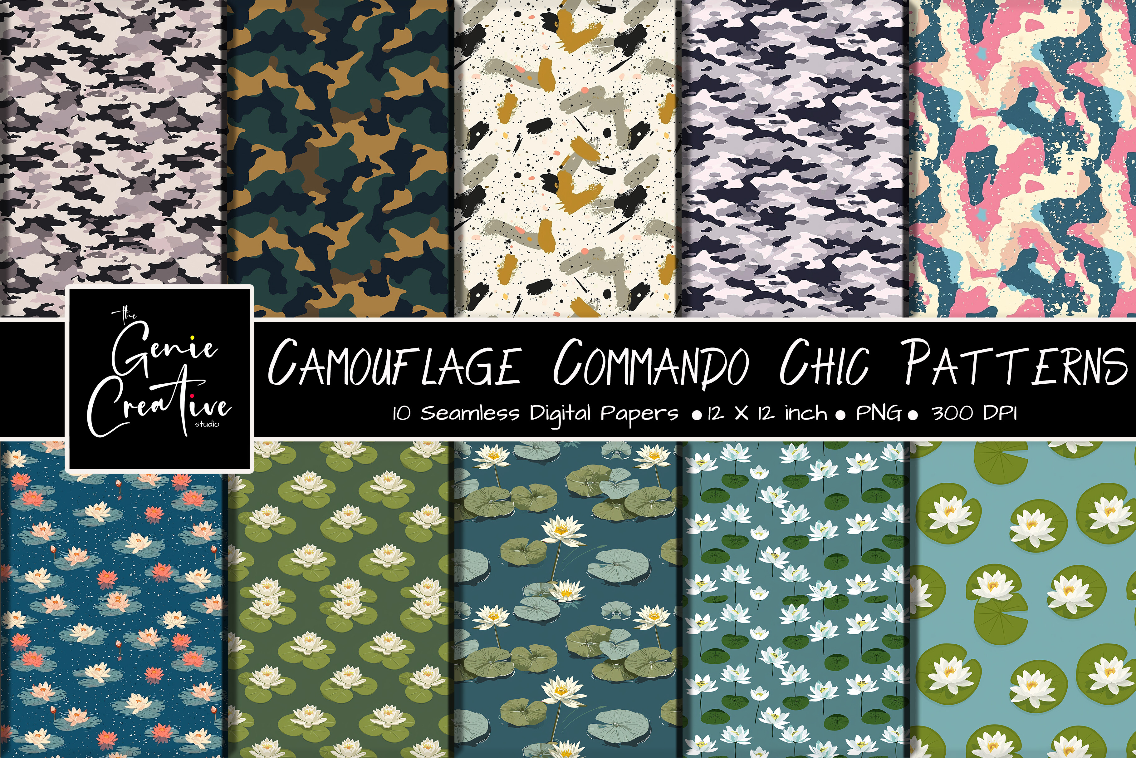 Creative Commando Camouflage Commando Chic Patterns Set Graphic by thegeniecreativestudio ...