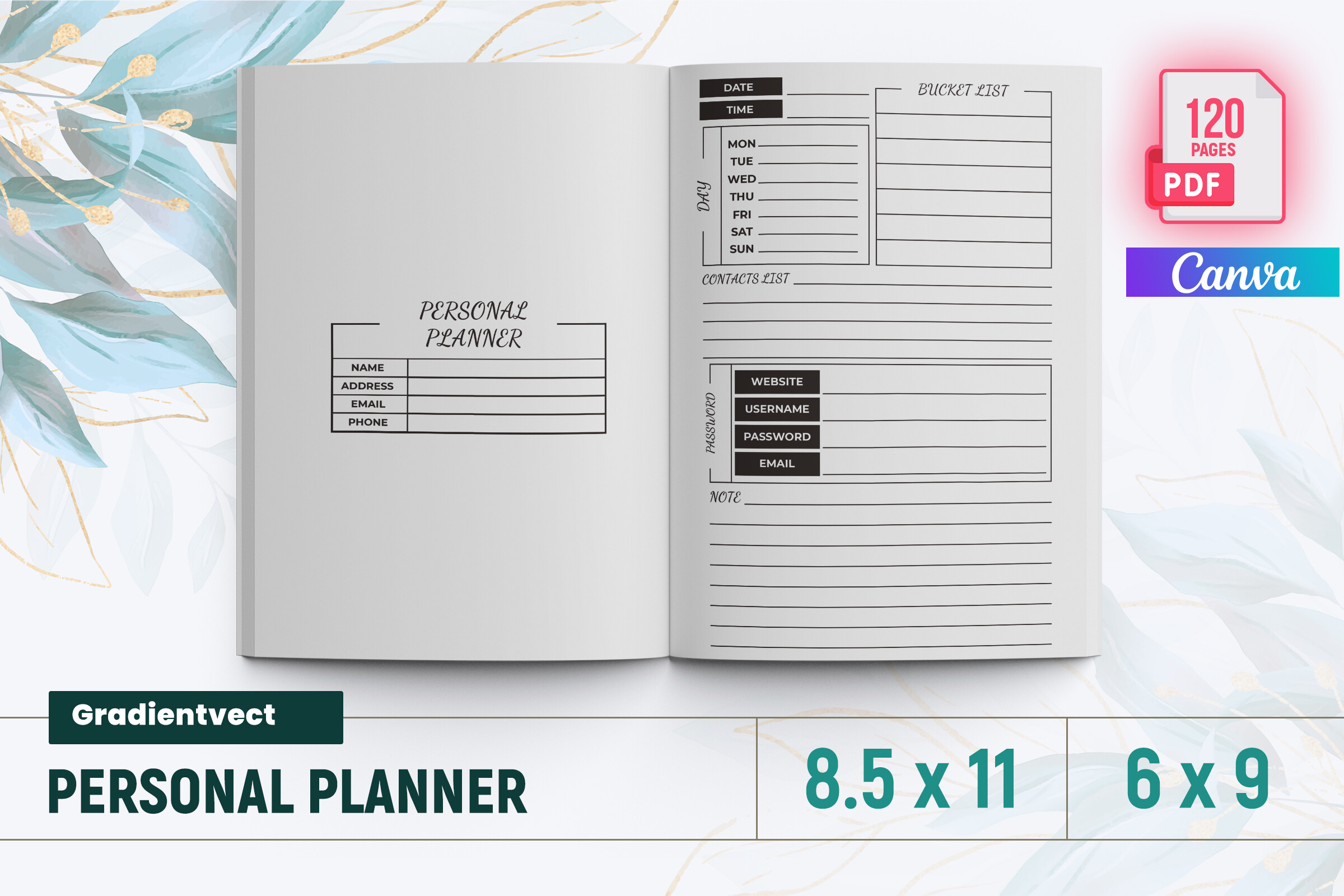 (KDP) Personal Planner Canva Graphic by gradientvect · Creative Fabrica