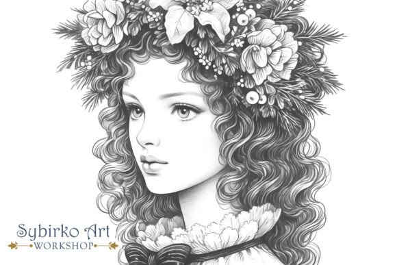 Vintage Christmas Lady Coloring Page Graphic by Sybirko Art Workshop ...