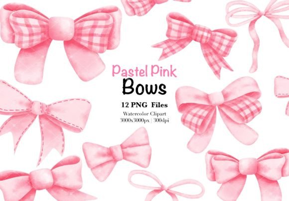 Watercolor Pink Bows Clipart Graphic Illustrations By KisbyArt