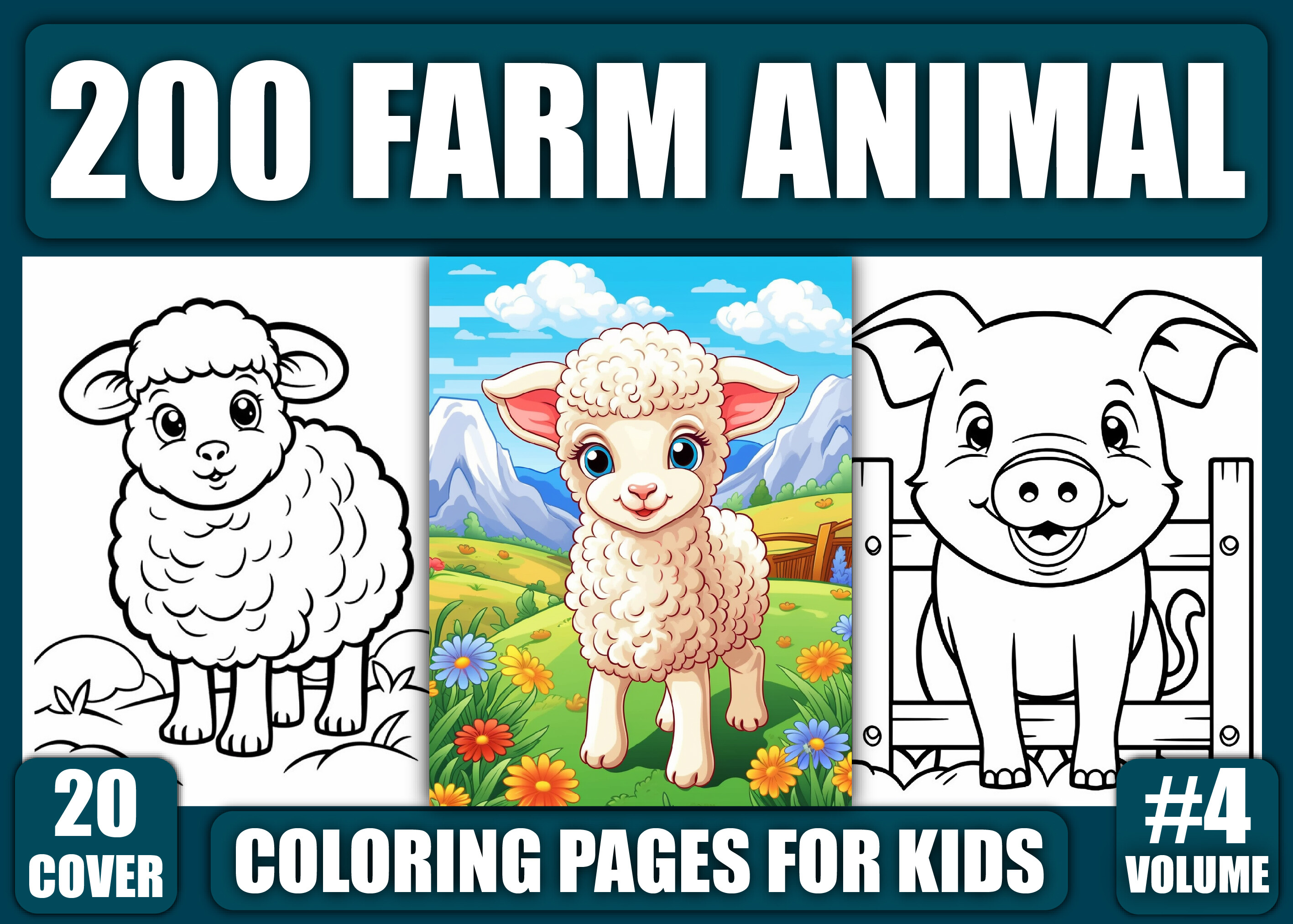 200 Cute Farm Animal Coloring Pages KDP