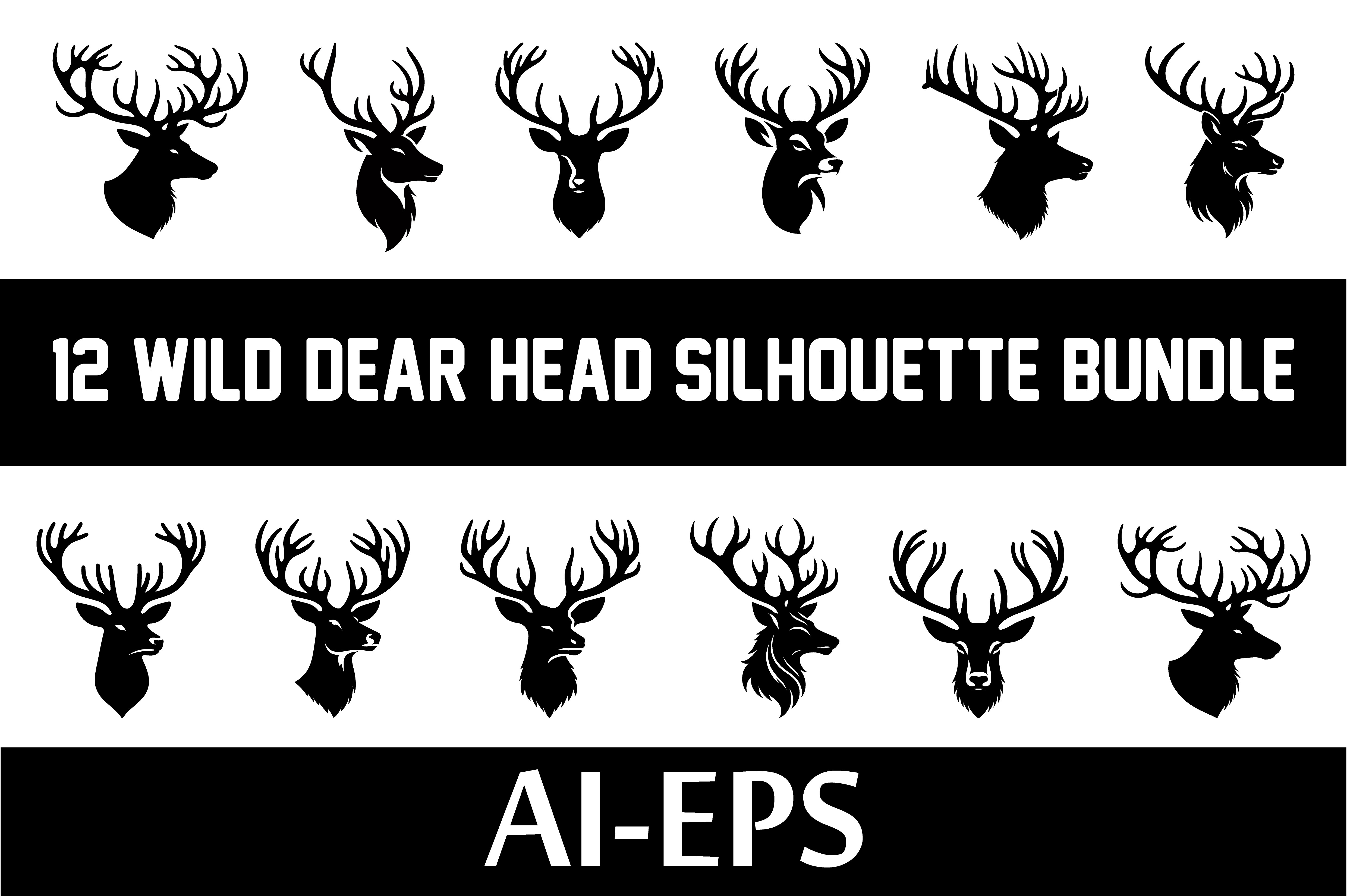 12 WILD DEAR HEAD SILHOUETTE VECTOR Graphic by Arman · Creative Fabrica