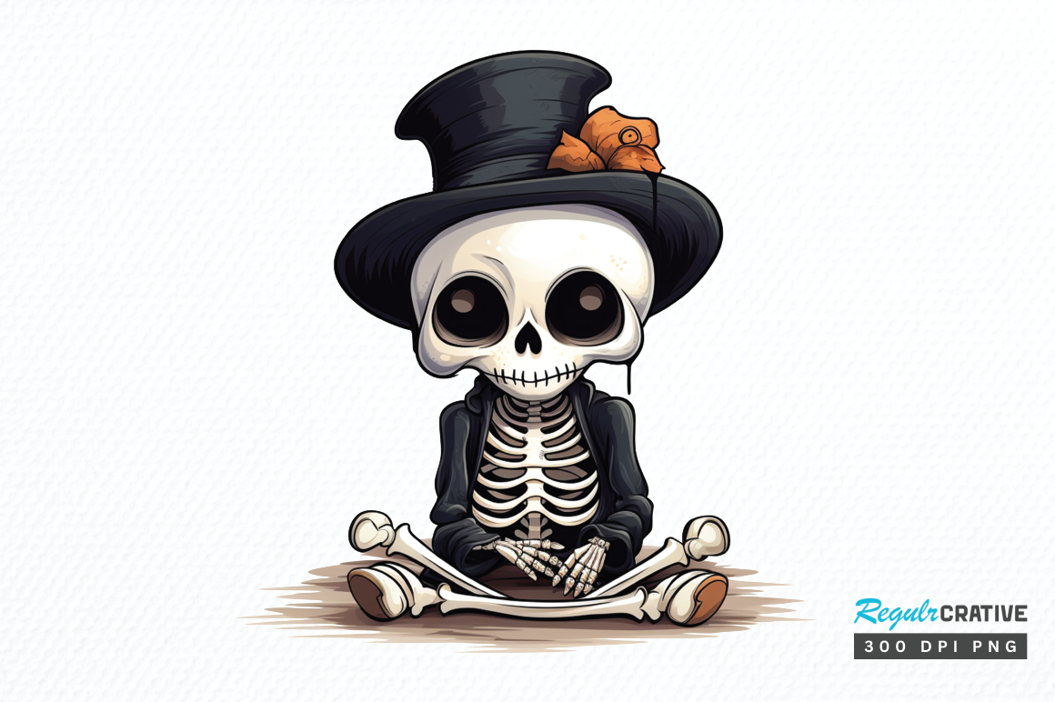 Cute Skeleton Halloween Clipart Png Graphic by Regulrcrative · Creative ...
