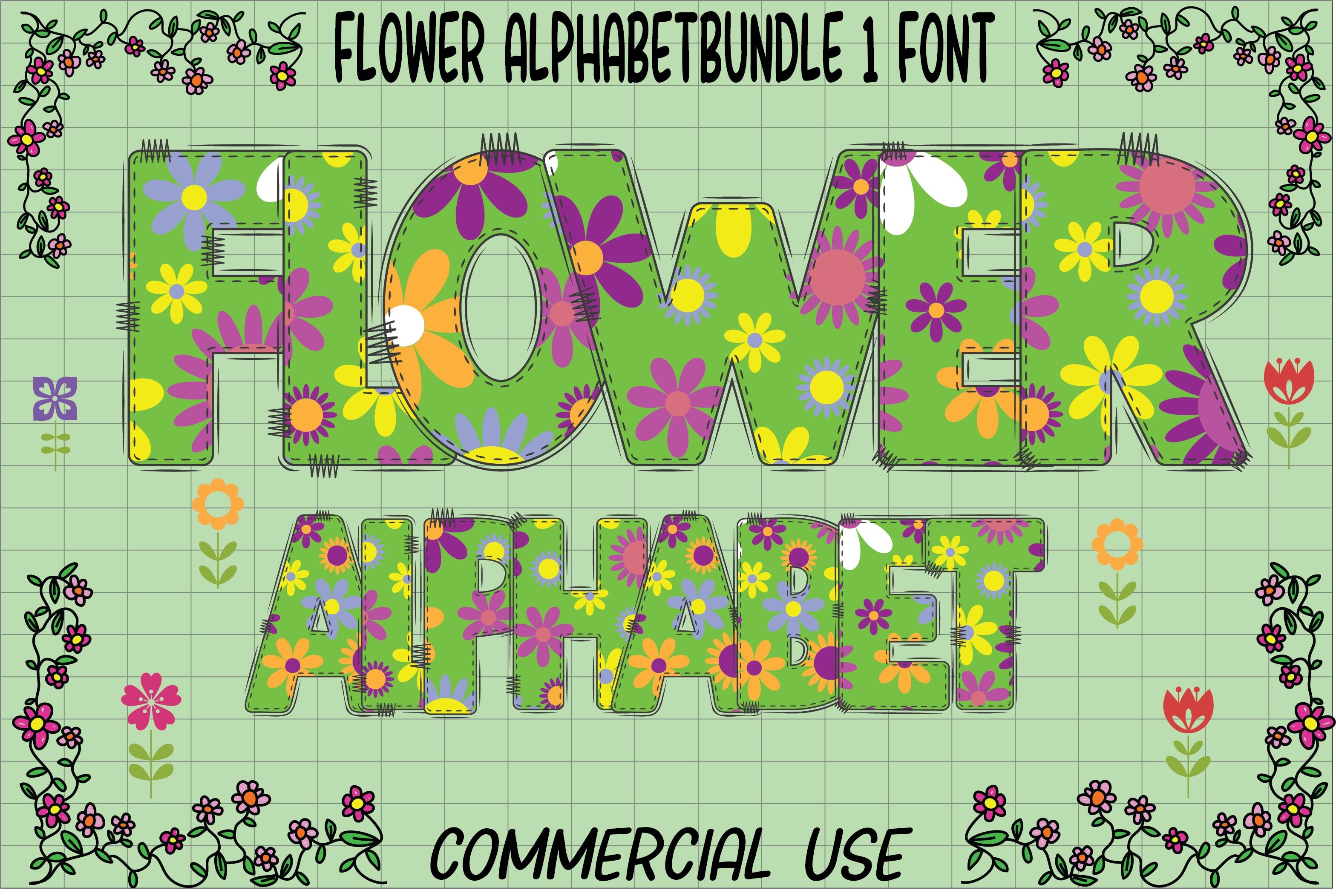 Flower Alphabet font preview in a floral display style