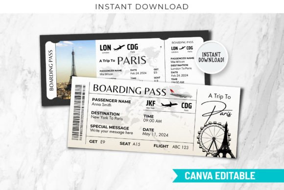 Paris Airline Boarding Pass Template