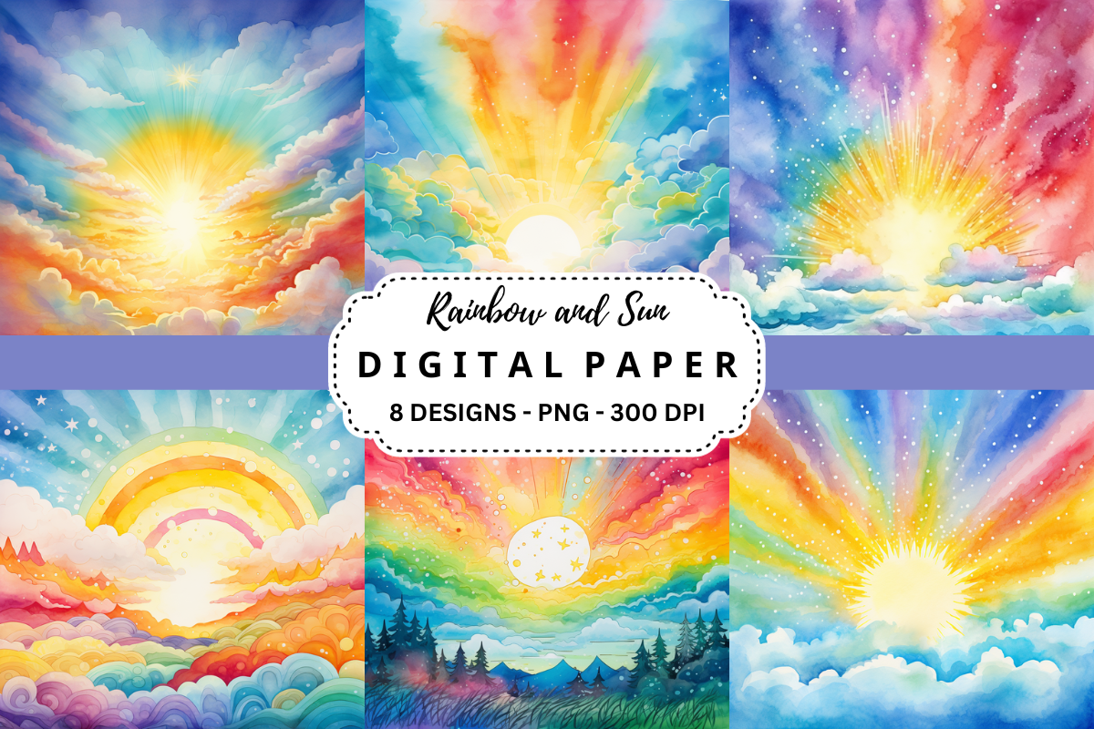 Rainbow and Sun Background Graphic by pcudesigns · Creative Fabrica