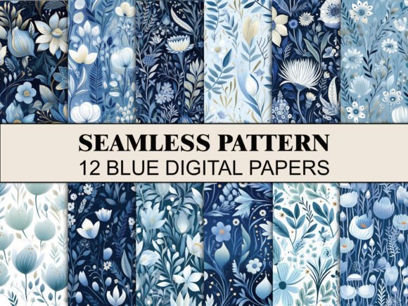 Blue Flowers Seamless Pattern Paper