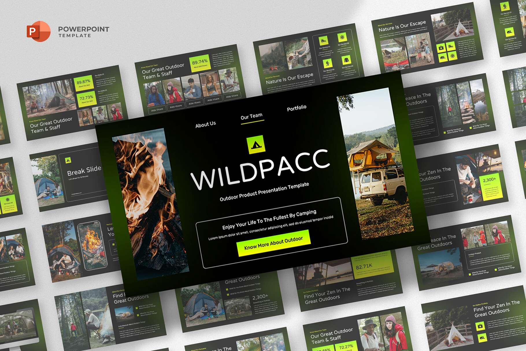 Plantilla de PowerPoint de Equipos de Exterior y Camping