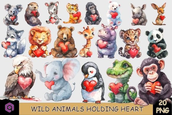Preview of Valentine Wild Animals & Heart Clipart Bundle Valentine sublimation design
