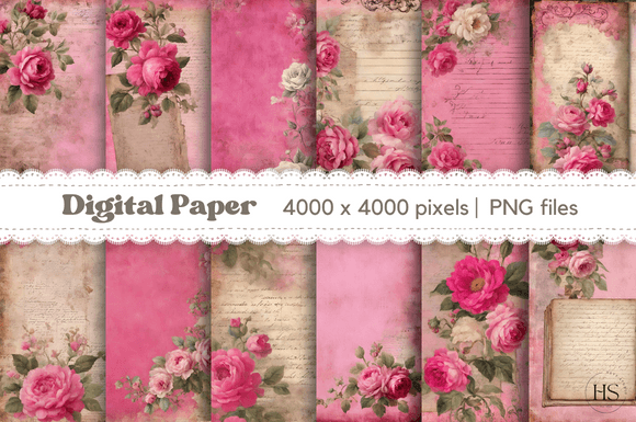 Vintage Junk Journal Pink Flowers Paper