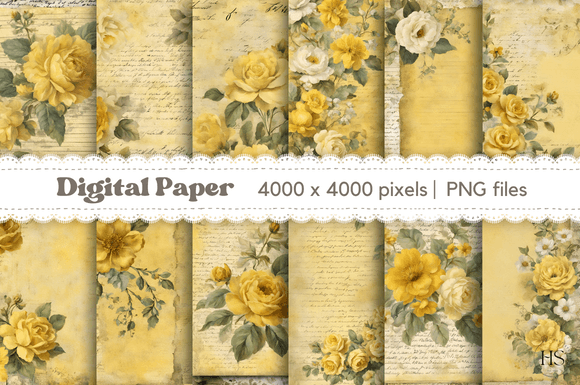Vintage Junk Journal Yellow Flowers Grafica Sfondi Di Heyv Studio