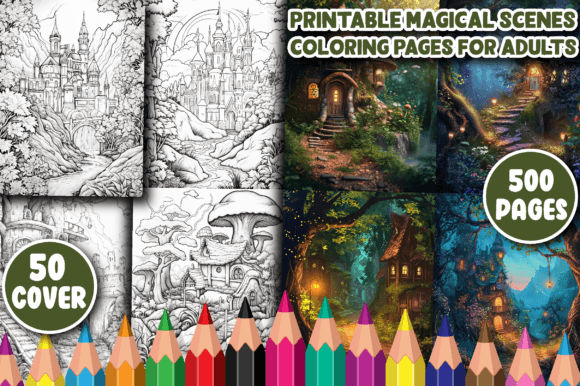 500 Printable Magical Scenes Color Pages
