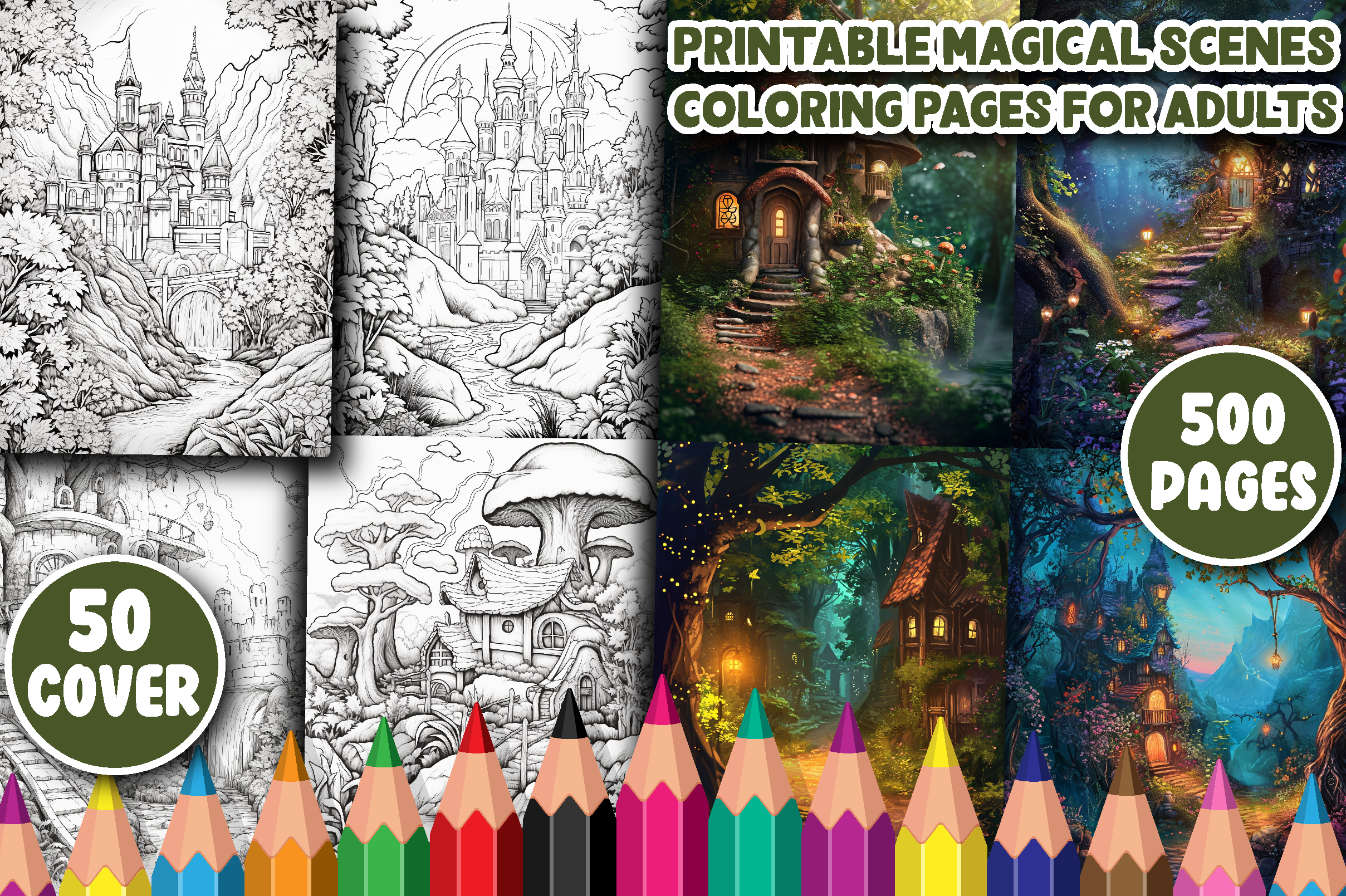 500 Printable Magical Scenes Color Pages