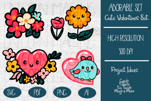 Cute Heart Bird and Flower Pack Graphic Illustrations By Unicorn Imaging