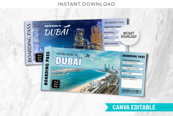 Dubai Boarding Pass Voucher Template