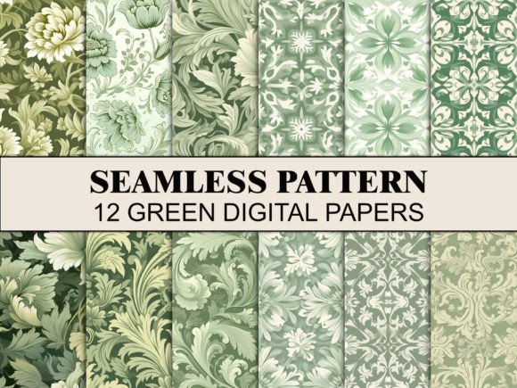 Green Botanical Seamless Pattern Flowers Grafik Papier-Muster Von Wildflower Publishing