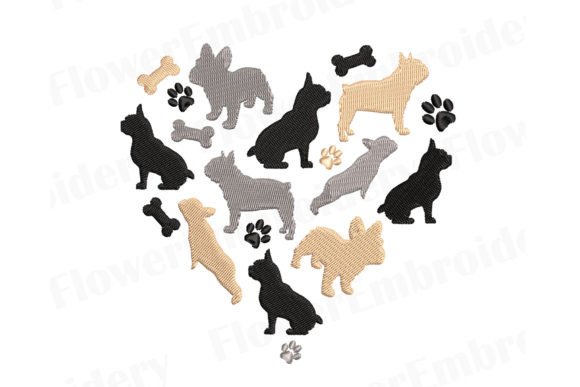 I Love French Bulldog Machine Embroidery