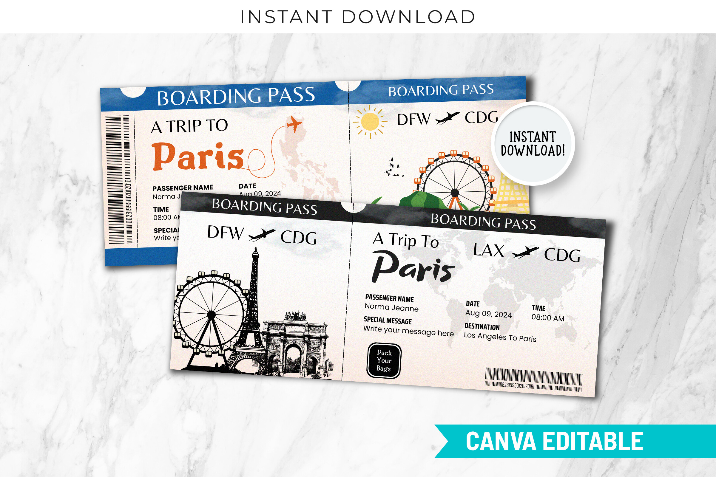 Paris Vacation Travel Ticket Template